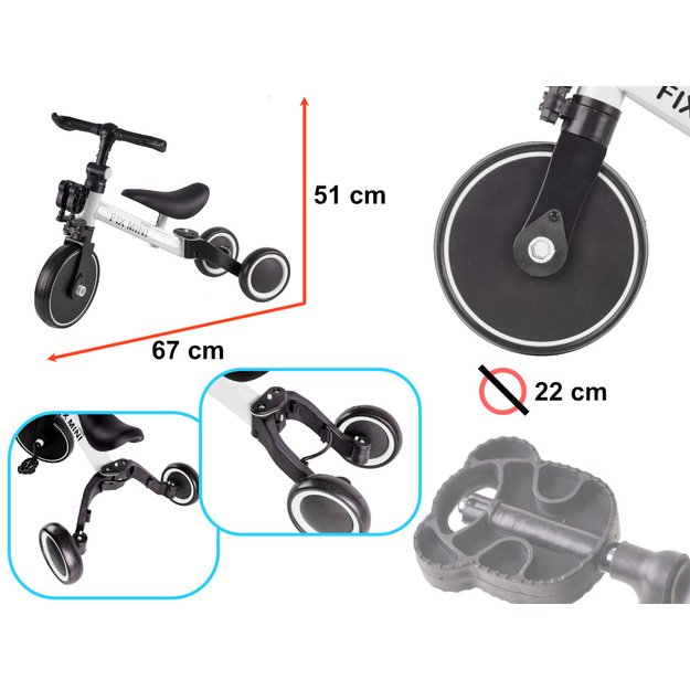 Trike Fix Mini krosinis triratukas 3in1 su pedalais baltas