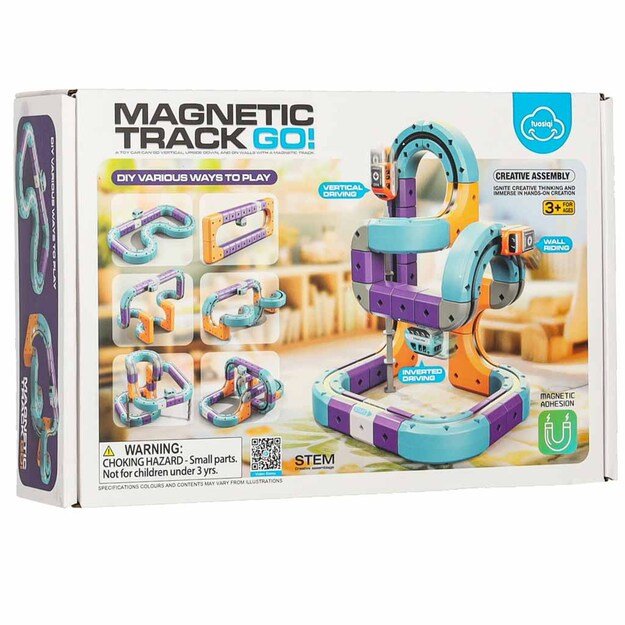 Magnetinės kaladėlės lenktynių trasos automobiliams 54 elementai