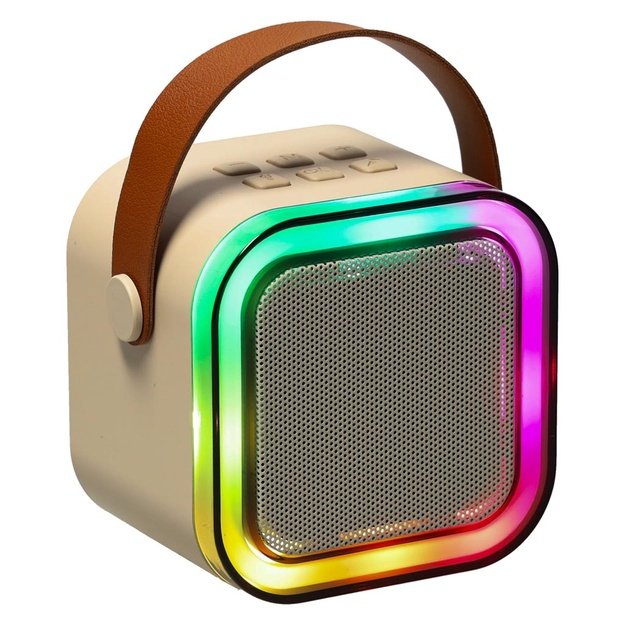 Karaokės rinkinys 2 mikrofonai + ne&scaron;iojamas garsiakalbis BLUETOOTH USB LED smėlio spalvos