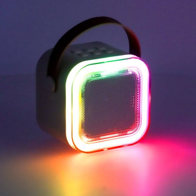 Karaokės rinkinys 2 mikrofonai + ne&scaron;iojamas garsiakalbis BLUETOOTH USB LED smėlio spalvos