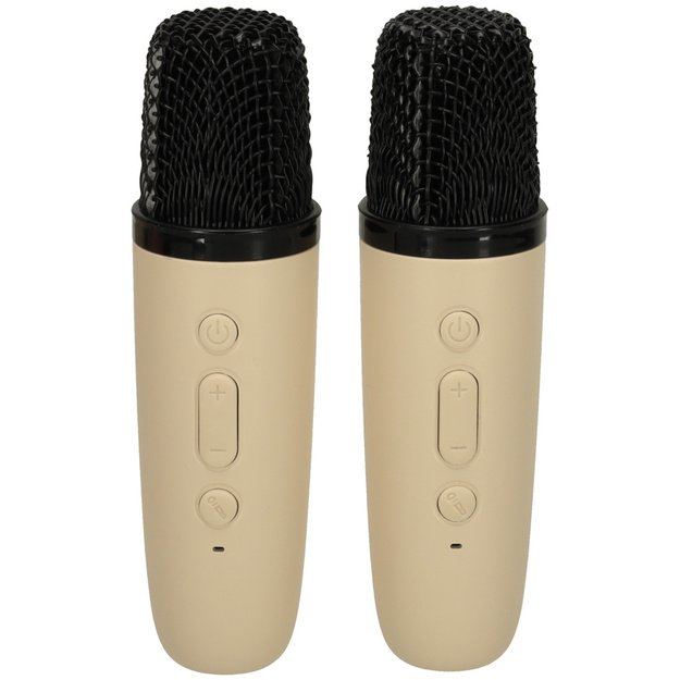 Karaokės rinkinys 2 mikrofonai + ne&scaron;iojamas garsiakalbis BLUETOOTH USB LED smėlio spalvos