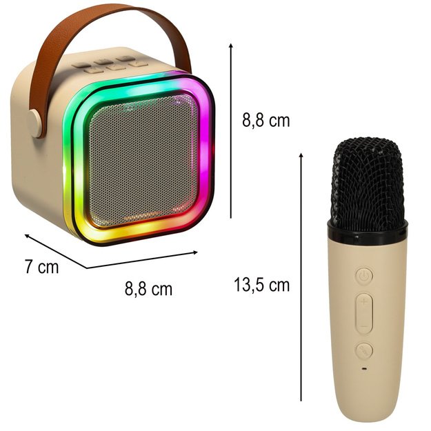 Karaokės rinkinys 2 mikrofonai + ne&scaron;iojamas garsiakalbis BLUETOOTH USB LED smėlio spalvos