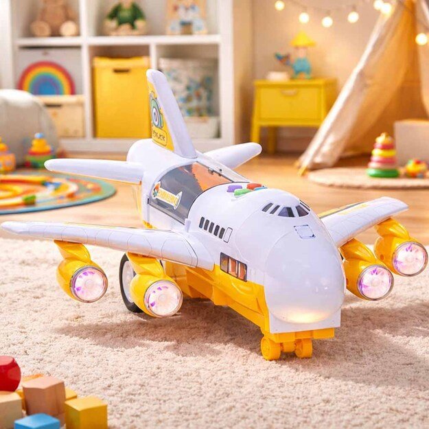 Transporterio lėktuvas + 6 automobiliai, statybinės transporto priemonės, &scaron;oninės/priekinės