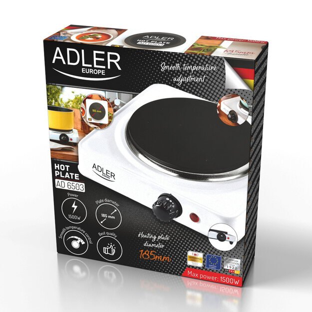 Adler AD 6503 Vieno degiklio elektrinė kelioninė viryklė 1500 W kaitlentė