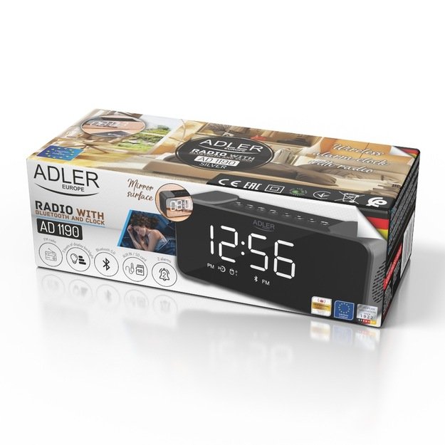  Adler AD 1190 Silver  belaidis nešiojamas radijo žadintuvas  Bluetooth  USB AUX SD kortelė 2600mAh