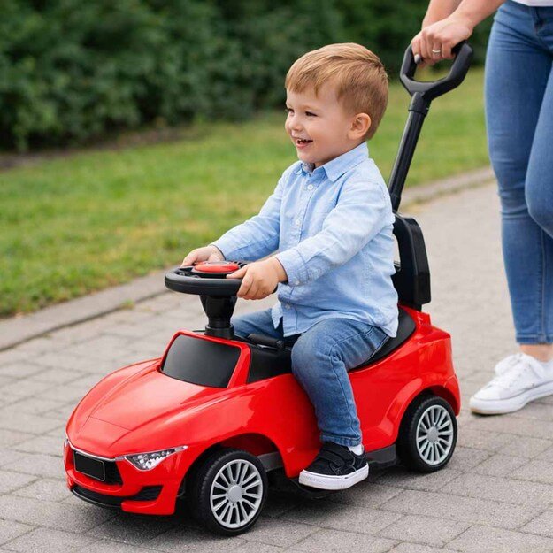 Vaikiška paspiriama mašinėlė su garsu ir šviesomis, raudona