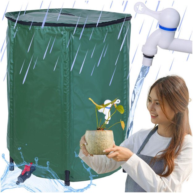 Lietaus vandens rezervuaras su čiaupu Lietaus vandens statinė sulankstoma 500 litrų