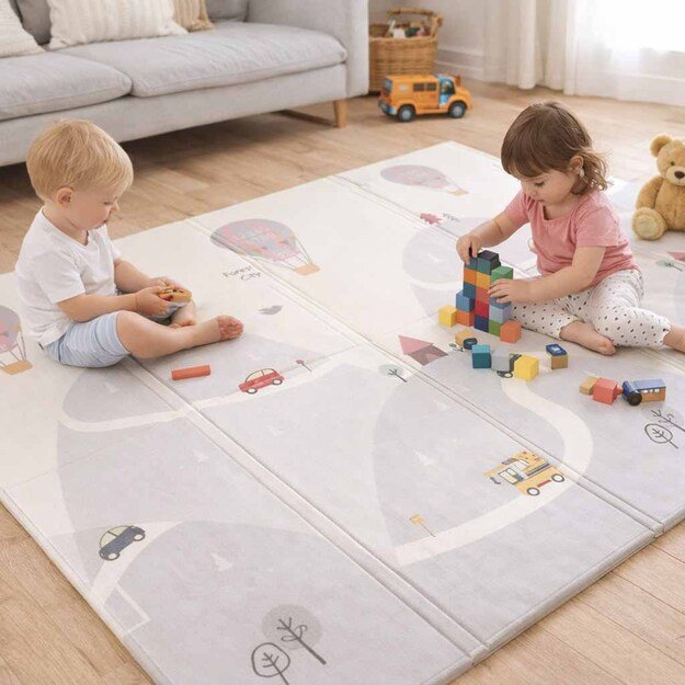 &Scaron;vietimo putplasčio kilimėlis dvipusis sulankstomas 150x200cm balionai gatvė