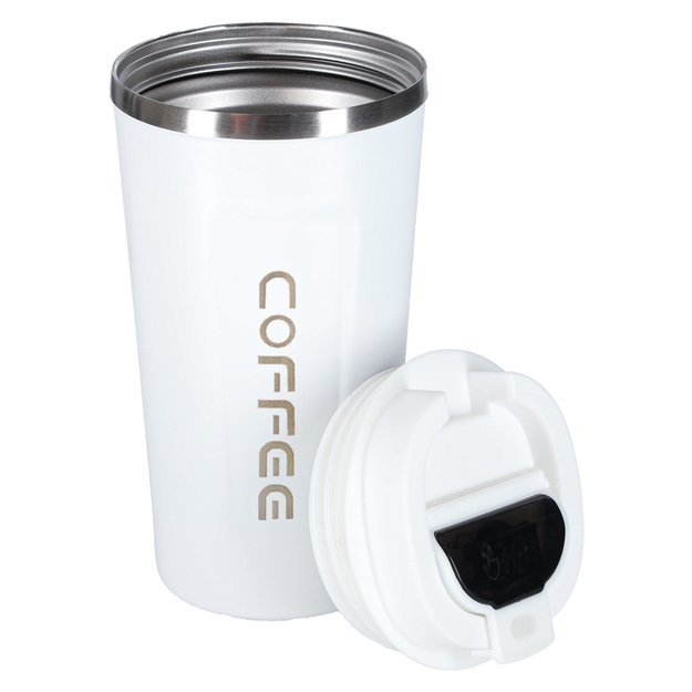 LED kelioninis puodelis su kandikliu 500ml, baltas