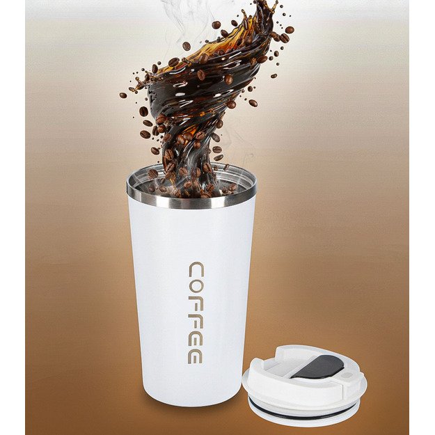 LED kelioninis puodelis su kandikliu 500ml, baltas