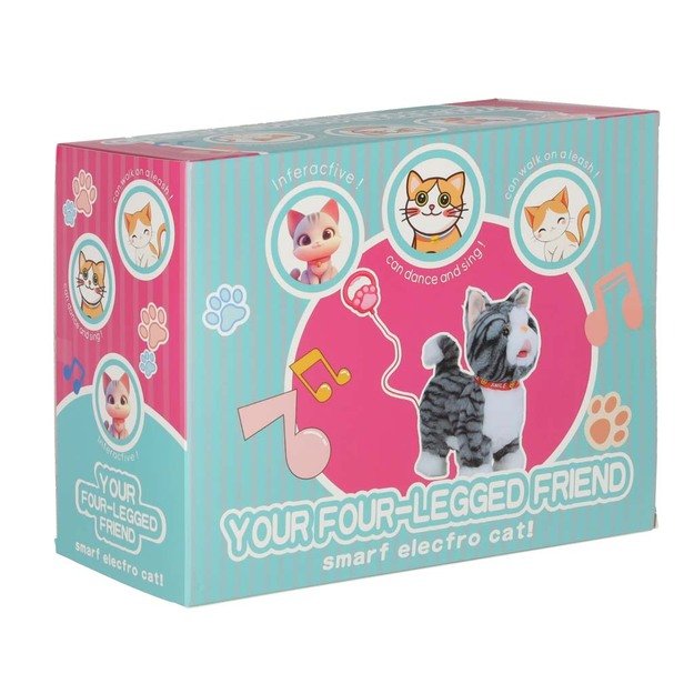 Interaktyvi katė ant pavadėlio miauksi vaik&scaron;to vizgina uodegą vizgina pilką