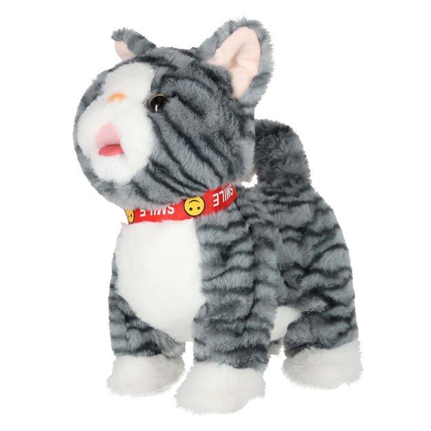 Interaktyvi katė ant pavadėlio miauksi vaik&scaron;to vizgina uodegą vizgina pilką