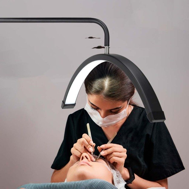 Blakstienų priauginimo lempa LED 36W reguliuojama kosmetikos be &scaron;e&scaron;ėlių lanko juoda