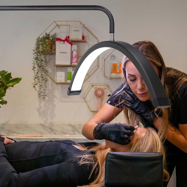 Blakstienų priauginimo lempa LED 36W reguliuojama kosmetikos be &scaron;e&scaron;ėlių lanko juoda