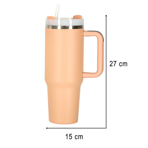 Termo puodelis su &scaron;iaudeliu ir rankenėle termosas 1200ml pudros rožinės spalvos