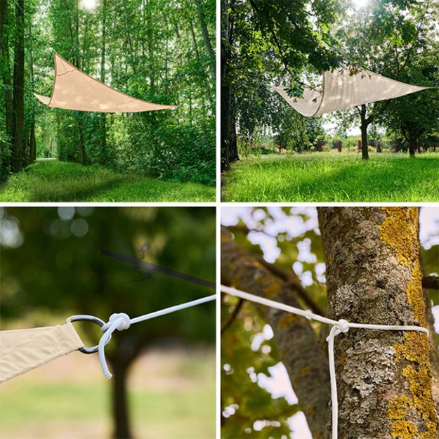 LUARO sodo terasos skėčiai nuo saulės 4x4x4 m trikampis smėlio spalvos