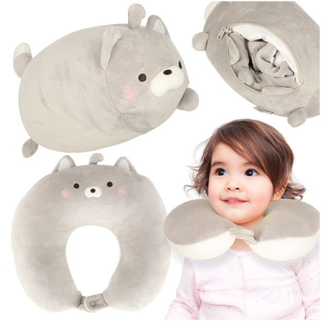 Kelioninė pagalvėlė 2in1 kaklo ritinėlis lėktuvui, automobiliui, talismanas, katė