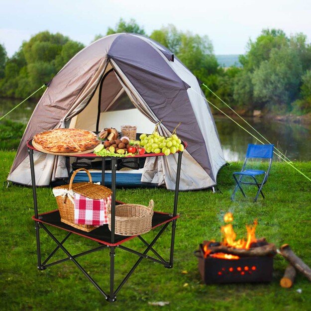Kelioninis sulankstomas stalas su dangčiu juodas