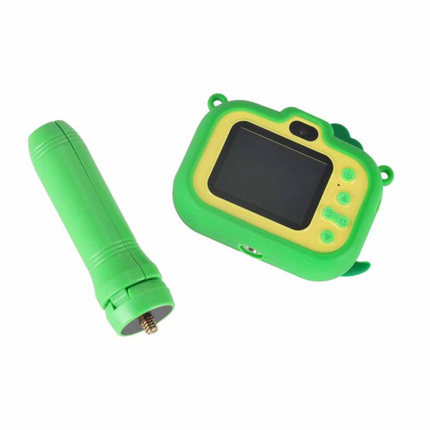 Vaiki&scaron;kas skaitmeninis fotoaparatas ant trikojo dinozauras žalias