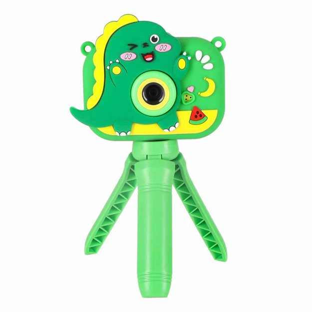 Vaiki&scaron;kas skaitmeninis fotoaparatas ant trikojo dinozauras žalias