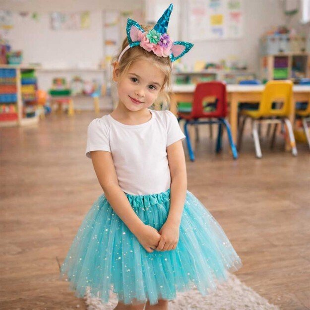 Vienaragio karnavalinis kostiumas galvos apdangalas + sijonas mėlynas 3-6 metų amžiaus