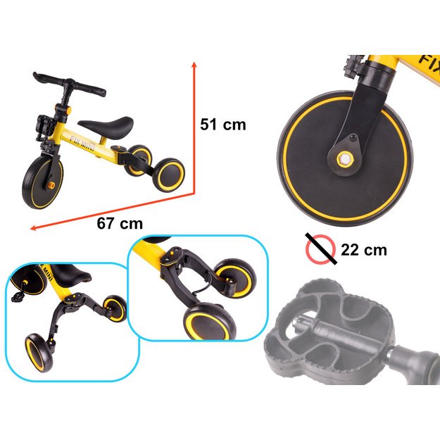 Trike Fix Mini krosinis triratukas 3in1 su pedalais geltonas