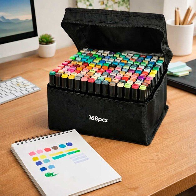 Dvipusiai alkoholiniai žymekliai dėkle 168 vnt.