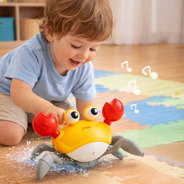 Interaktyvus grojantis, vaikščiojantis krabas geltonas