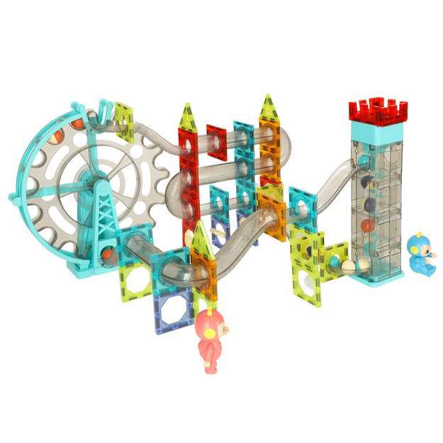 Magnetinių plytų marmuro kamuolio takelis su garso muzika 118 elementų