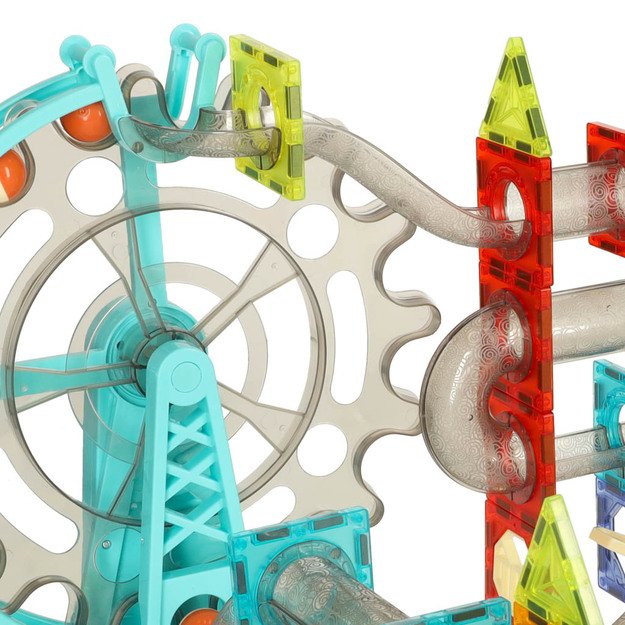 Magnetinių plytų marmuro kamuolio takelis su garso muzika 118 elementų