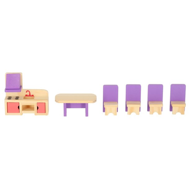 Lėlių namų baldai mediniai violetiniai
