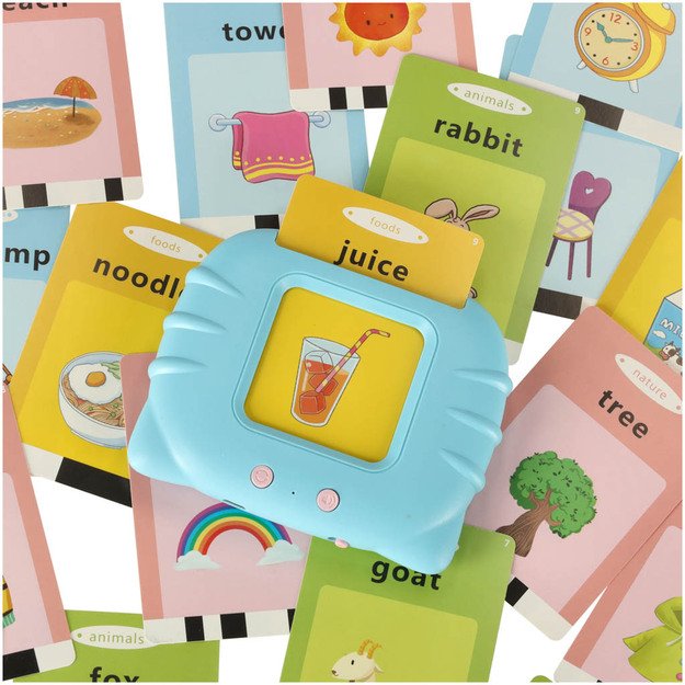 Mokomasis anglų kalbos žodžių kortelių skaitytuvas 112 kortelių mėlynas