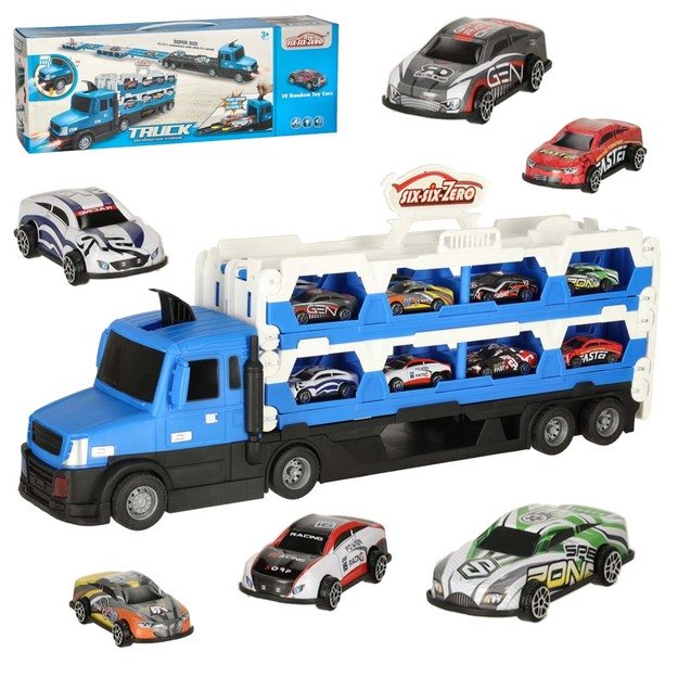 TIR sunkvežimių transporteris XXL sulankstoma transporto priemonė 10 automobilių mėlyna