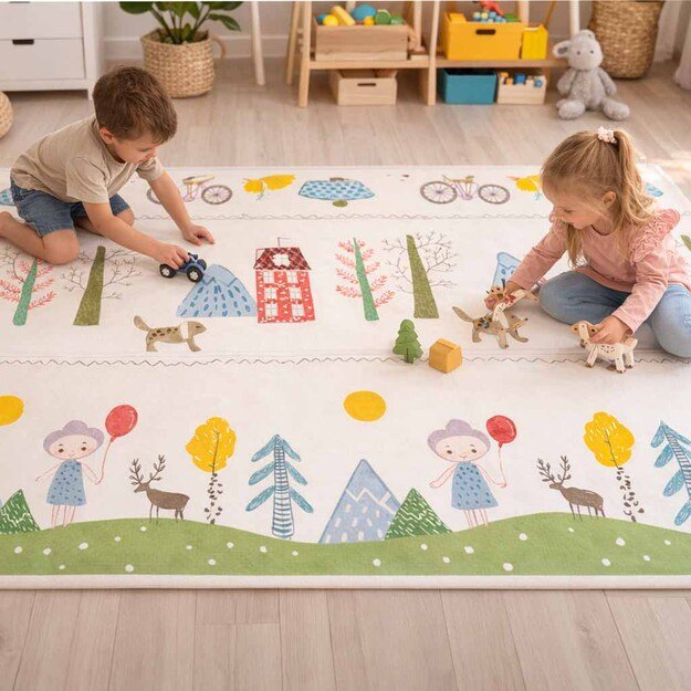 Edukacinis dvipusis sulankstomas putplasčio kilimėlis 150x200 cm me&scaron;kiukas medis