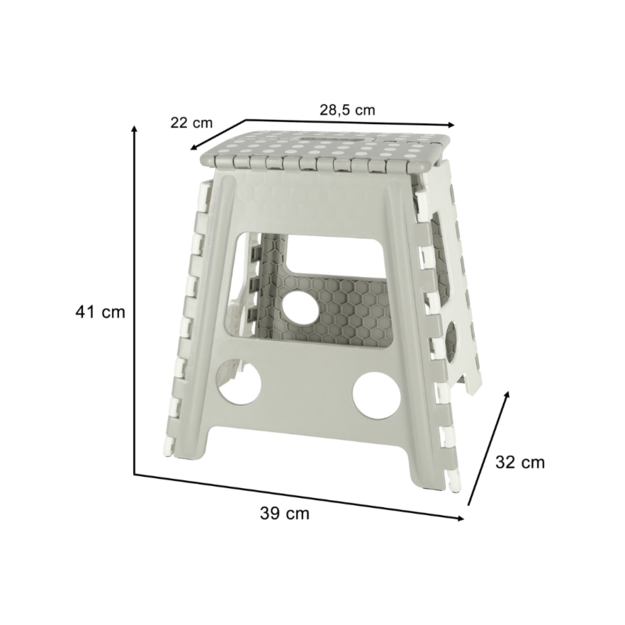 Neslystanti sulankstoma kėdė taburetė palipukas laiptelis, aukšta 39 cm, šviesiai pilka