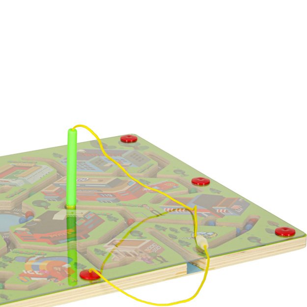 Magnetinis medinės lentos labirinto žaidimas kelionėms dideliame mieste 2 žaidėjams