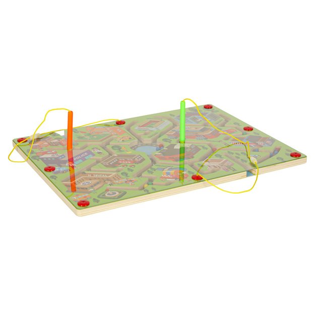 Magnetinis medinės lentos labirinto žaidimas kelionėms dideliame mieste 2 žaidėjams