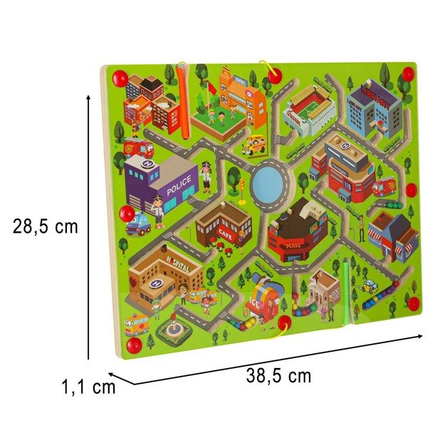 Magnetinis medinės lentos labirinto žaidimas kelionėms dideliame mieste 2 žaidėjams