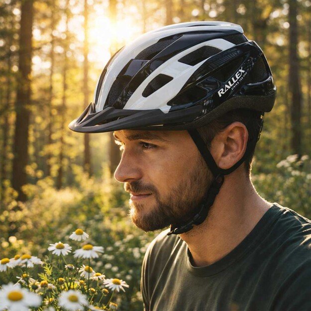 RALLEX moteri&scaron;kas dviratininko &scaron;almas vyri&scaron;kas reguliuojamas juodai baltas L 58-62cm