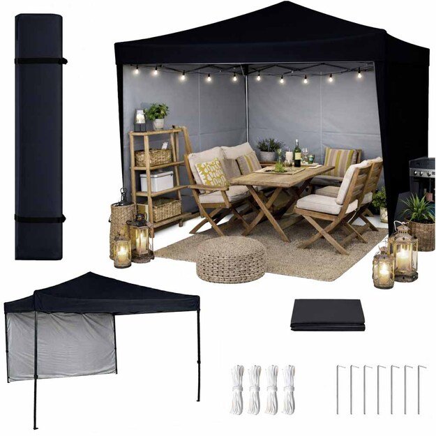 LUARO sodo paviljonas vakarėlių palapinė komercinė pavėsinė 3x3m juoda