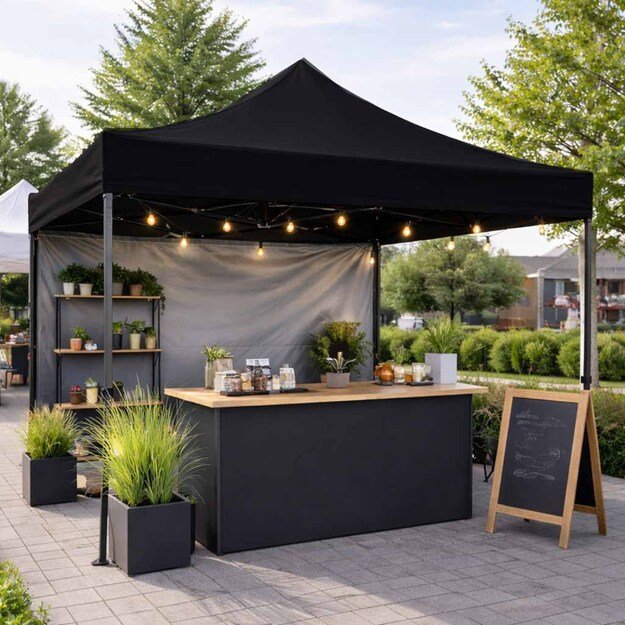 LUARO sodo paviljonas vakarėlių palapinė komercinė pavėsinė 3x3m juoda