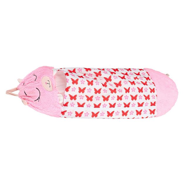 Vaiki&scaron;kas miegmai&scaron;is turistinė pagalvė 2in1 135x50cm rožinė