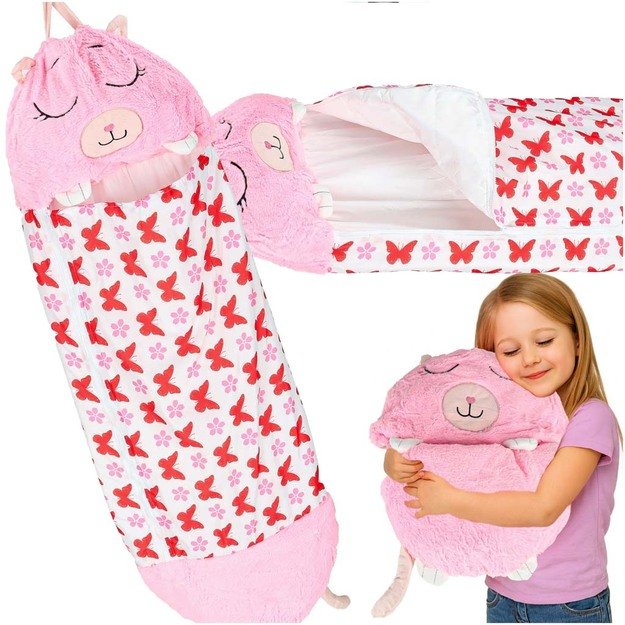 Vaiki&scaron;kas miegmai&scaron;is turistinė pagalvė 2in1 135x50cm rožinė