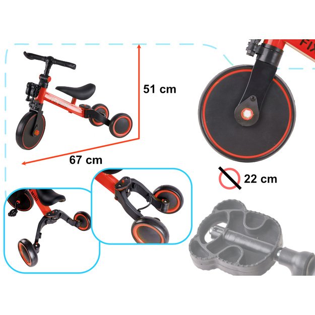 Trike Fix Mini krosinis triratukas 3in1 su pedalais raudonos spalvos