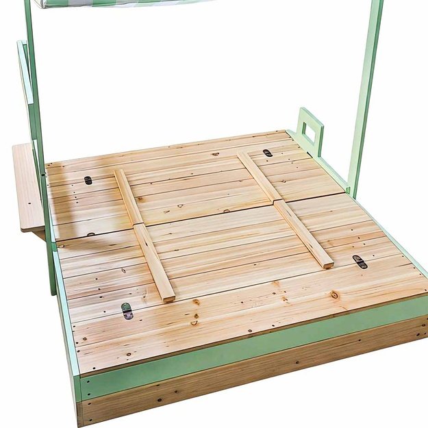 LULILO Vendo medinė smėlio dėžė 360&deg; kampu pasukamas stogelis rakinamas suoliukas 120 cm