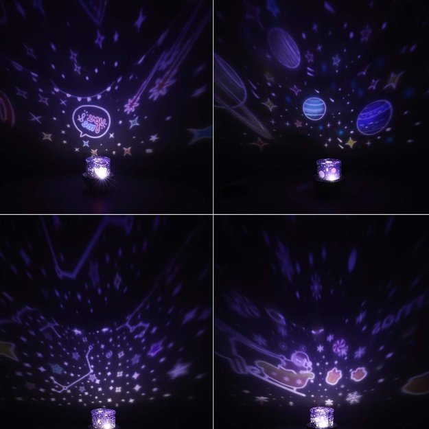 LED žvaigždžių projektoriaus naktinė &scaron;viesa USB pasukamas 6 motyvai nuotolinio valdymo pultas elnias