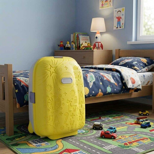 Vaiki&scaron;kas kelioninis lagaminas ant ratukų rankinis bagažas geltonas