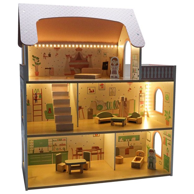 LULILO Peonio medinis lėlių namelis 70 cm LED rožinis
