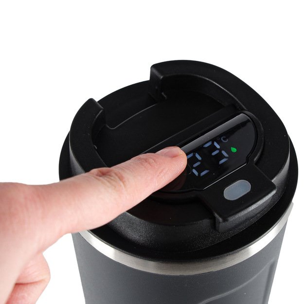 I&scaron;manusis kelioninis puodelis su LED ekranu, juodas, 500 ml