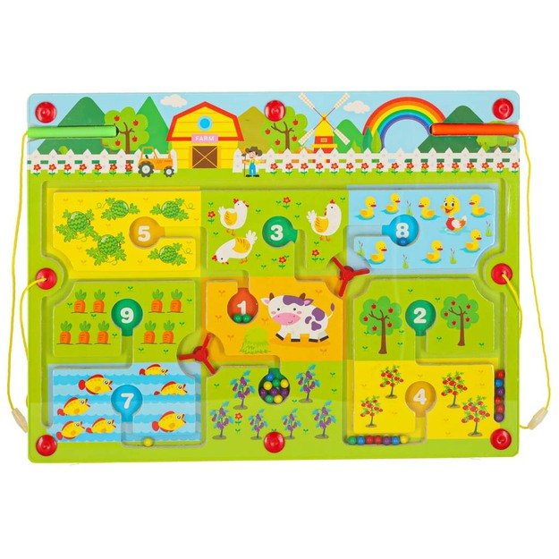 Magnetinis labirintas medinis stalo žaidimas keliaujančiam ūkiui 2 žaidėjams